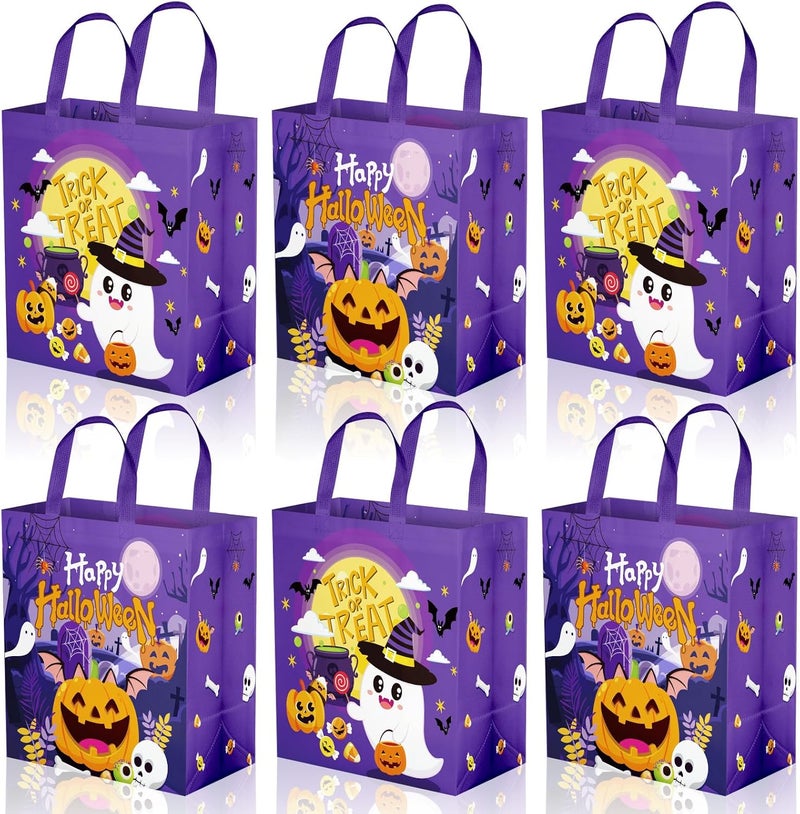 PERFQU 6 Pcs Halloween Goodie Bags - Large Happy Hallowen Party Favor Bag, Cute Non-Woven Tote Goody Candy Gift Bags with Handles for Halloween Themed Trick or Treat Party Favors Supplies - Image 1